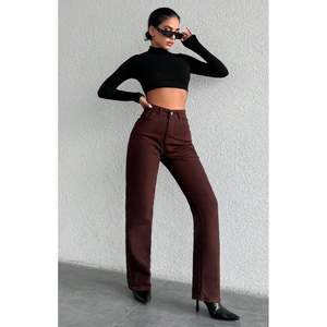 Jeans marron à jambes larges pour femmes, mode funky, luxe, taille haute, coupe ample, denim durable et écologique, style moderne de rue, taille - Product Image 2