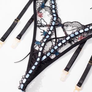 Adulto Curvy Garter Sexy Bordado Floral Malla Lencería Mujeres Sexy Conjuntos - Product Image 6