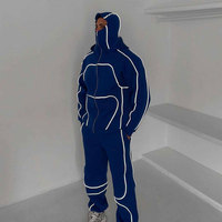 Ensemble de survêtement unisexe réfléchissant, coupe ample, streetwear, personnalisé, épais, avec pantalon de survêtement uni, masque de ski et double sweat à capuche
