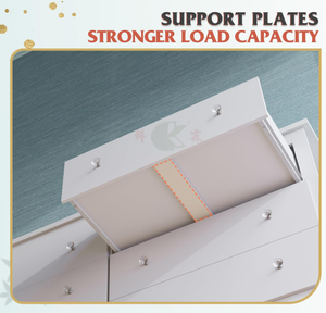 Commode en bois blanche à 6 tiroirs, 59 pouces de large, coffre de rangement moderne <span class=keywords><strong>pour</strong></span> chambre à coucher, salon, couloir - Product Image 3