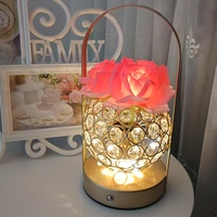 Lampe de table créative en verre cristal en forme de rose, de luxe, à piles, à commande tactile, décorative, cadeau pour