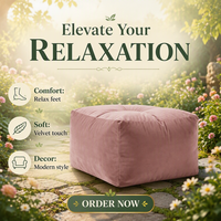 Pouf Ottoman en Velours Doux et Moelleux, Repose-Pieds, Chaise de Salon, Meuble de Rangement Rose 60x40x30