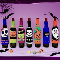 Nouvelle Housse de Bouteille de Vin Unique pour Halloween, en Tricot, Motif Citrouille, Décoration de Table de Fête, Sac Cadeau pour Fêtes