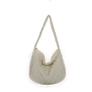 Lattice Pattern Shoulder Bag Espaço Cotton Handbag Mulheres Tote Bags Pena acolchoada Senhoras acolchoado Shopper Bag