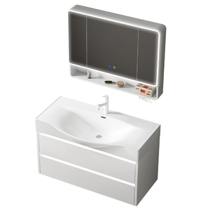 Meuble de salle de bain italien en titane avec éclairage de miroir et lavabo en céramique monobloc - Product Image 1