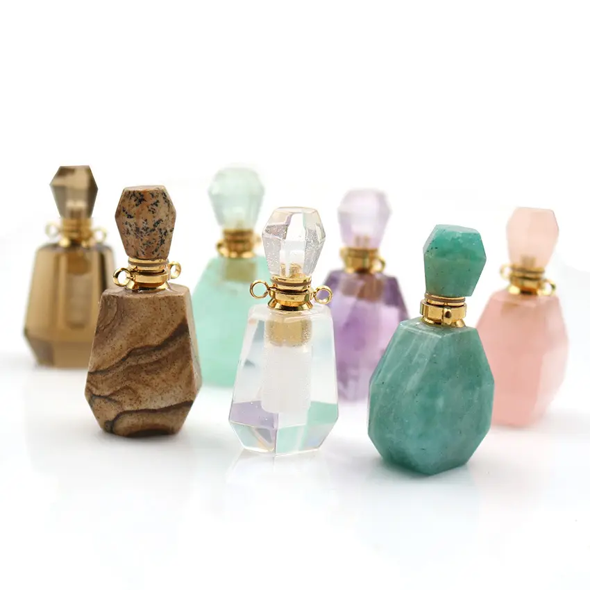 Collier avec pendentifs bouteille de parfum, pierre précieuse naturelle, 1 pièce, en or, bijoux en acier inoxydable
