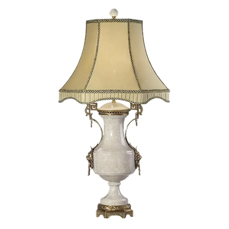 Wholesale European style luxury orange ceramic base table lamp with cloth lampshade led table lamp