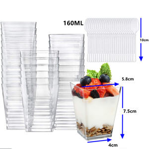 Vasos de Plástico de 160 ml para Postres con Tapas y Cucharas, Vasos para Pudín, Postre, Pastel, Aperitivo, Gelatina, Yogur, Mousse, Repostería - Product Image 6