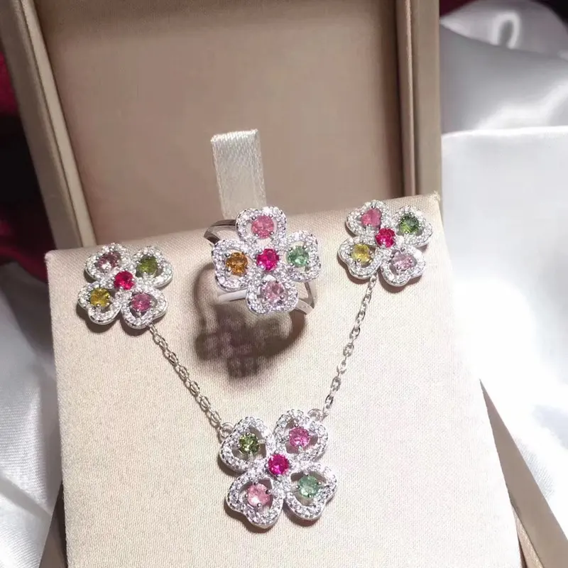 Set Perhiasan Pesta Pengantin, Desain 925 Batu Permata Zirkonia Kubik Perak untuk Wanita