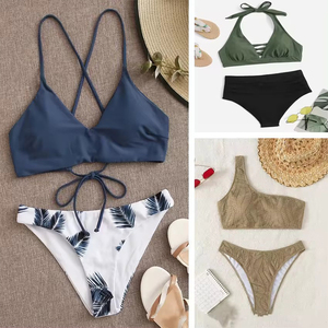 Ensemble bikini deux pièces pour femme, imprimé numérique, en spandex et polyester, motif léopard, ananas et rayures, bas string, haut bandeau - Product Image 4