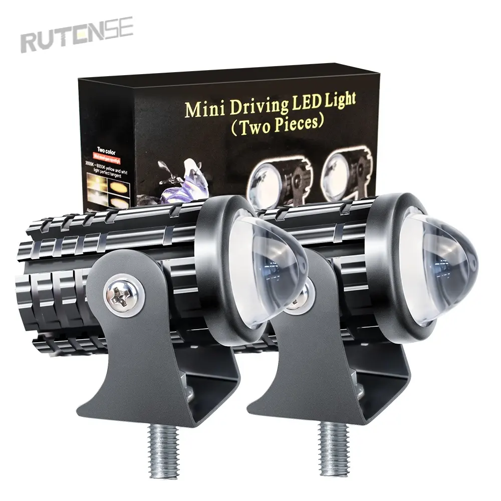 RUTENSE卸売デュアルカラーオートバイライト20WミニドライビングLEDライトハイロービームモーター照明システム