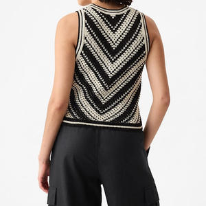 Veste en tricot de coton de haute qualité en gros, design ajouré <span class=keywords><strong>au</strong></span> <span class=keywords><strong>crochet</strong></span>, style court, haut en tricot pour femmes, sans manches, personnalisé - Product Image 5