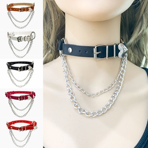 Love Heart Adjustable Leather Choker Punk PU Necklace Choker Soft Collar <b>Chain</b> for Women Girls Gothic Spiked Choker Necklace - Product Image 5