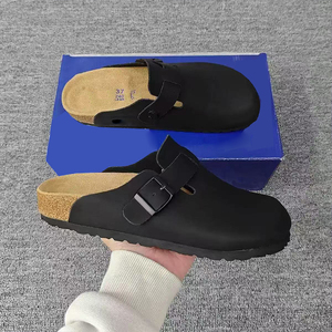 Mules et sabots d'extérieur en cuir véritable et daim pour femme, respirants, avec semelle intérieure en liège fermée, style <span class=keywords><strong>Birkenstock</strong></span>, pour le dropshipping - Product Image 1