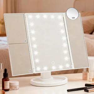 0728 Multi Scene Portable <b>Mirror</b> Warm <b>Light</b> <b>Makeup</b> Space Saving Foldable Led Cosmetic for Apartment Indoor Dressing Use - Product Image 3