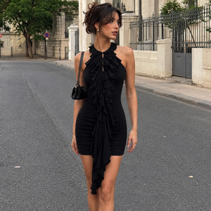 Elegante Vestido de Color Sólido con Volantes y Aberturas – Ropa Casual Sofisticada y Chic para Mujer para Fiestas - Product Image 5