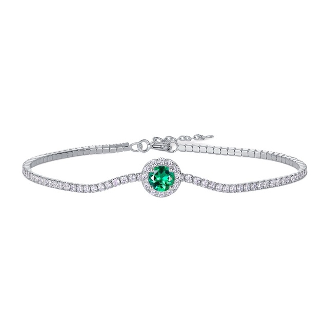 S925 Sterling Silver Lab Grown Emeralds Bracelet Rhodium Plated Women's Adjustable Tennis Bracelet