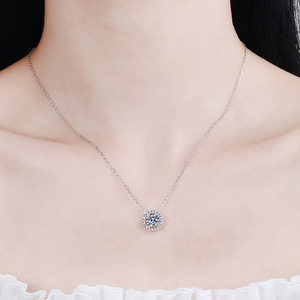 S925 <b>Sterling</b> <b>Silver</b> Moissanite Women's Fashion Jewelry Round Simple <b>Pendant</b> <b>Necklace</b> - Product Image 2