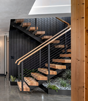 VIKO Villa moderne dans la salle Style simple Escalier droit en bois brossé Mono Stringer