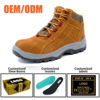 Sepatu Keselamatan Pria Bebas Logam Pelindung Kaki, Ujung Fiberglass Anti-tusuk, Kulit Suede Coklat Anti-selip Tahan Minyak & Asam