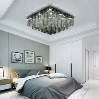 Lustre de plafond rectangulaire en cristal gris fumé pour salon, luminaire moderne de luxe à LED en cristal pour chambre à coucher