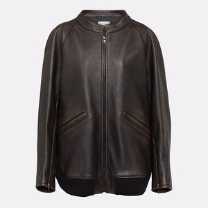 Veste en cuir véritable pour femmes OME, poids lourd, poche personnalisée, haute qualité, décontractée, fermeture éclair intégrale, coton matelassé, unie, en cuir pour femmes - Product Image 1