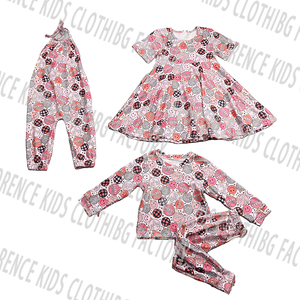 DH ODM Venta al por mayor Nuevo diseño Patrones temáticos de dibujos animados juguetones Impreso Poliéster Alta calidad Casual para niñas Conjuntos de 2 piezas - Product Image 1