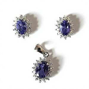 Lab Grown Blue Sapphire 925 <b>Sterling</b> <b>Silver</b> <b>Earrings</b> Pendant Jewelry <b>Set</b> for Wedding Party or Office Perfect Gift for Females - Product Image 4