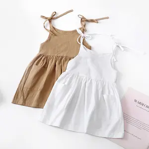 Organic Linen Cotton Summer High Quality Flower Cnmi Sleeveless Soft Neutral Kids Baby Dress for baby girls