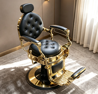 Chaise de barbier élégante de style rétro avec finition dorée rotative pour hommes, mobilier de salon de coiffure