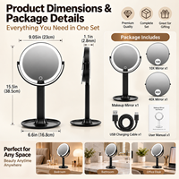 Miroir de maquillage LED MLG OEM ODM avec lentilles interchangeables 1X 10X 40X, 3 couleurs réglables, hauteur ajustable, rechargeable