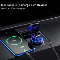 Chargeur de voiture étanche USB-C PD3.0 QC3.0 avec voltmètre LED et interrupteur, prise double USB pour bateau marin, alimentation 12-24V