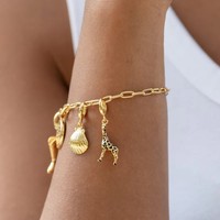 Liontin Kecil DIY Seri Hewan Stainless Steel Eropa Amerika dengan Lapisan Vakum Warna Emas 18K Unisex