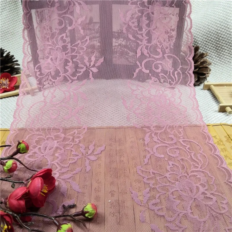 Width 23cm Pink overlock strip edge African Swiss tulle lace fabric stretch lace For Underwear