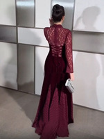 Abaya de soirée moulante en dentelle florale, couleur café pur du Moyen-Orient, avec col montant et poignets lanternes, coupe ajustée, robe de soirée formelle
