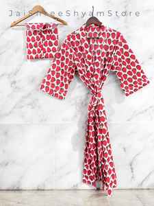 ชุดกิโมโนผ้าฝ้ายพิมพ์ลายดอกไม้สำหรับผู้หญิง ทรงหลวมใส่สบาย เหมาะสำหรับใส่พักผ่อนและสวมใส่ตอนกลางคืน - Product Image 2