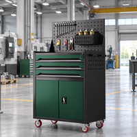 Chariot à outils à trois tiroirs, double porte, étagère réglable, panneau perforé, verrouillable, OEM ODM, armoire mobile roulante en métal pour garage et atelier