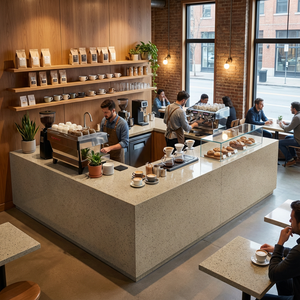 Planche de comptoir en pierre de quartz ingénierisée polie jaune à motifs d'étoiles en cristal sur mesure pour îlot de cuisine, vanité, réception - Product Image 5