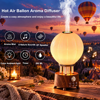 Diffuseur d'arômes 7 couleurs et haut-parleur Bluetooth avec bruit blanc apaisant, veilleuse montgolfière effet bois pour la relaxation en chambre