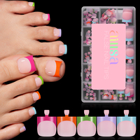 Aillsa – Kit de faux ongles élégants à bout français pour les orteils – Ongles carrés courts à presser, réutilisables, couverture complète, en acrylique, 150 pièces
