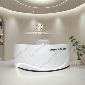 Modern <b>Minimalist</b> Reception <b>Desk</b> Curved Front <b>Desk</b> for Beauty Salon Barber Shop Clothing Store Medical Dental Clinic - Product Image 6