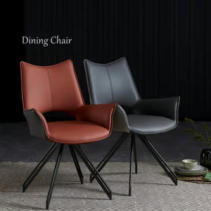 Sillas de comedor modernas de mediados de siglo <span class=keywords><strong>Base</strong></span> giratoria de 180 ° <span class=keywords><strong>con</strong></span> asiento de cuero PU Silla de oficina Patas de metal Sin <span class=keywords><strong>ruedas</strong></span> Accent Home Chair - Product Image 3