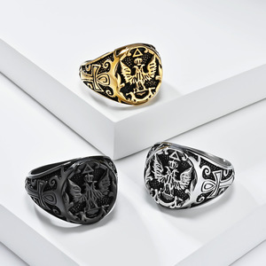 Cross-border retro style double-headed eagle <b>titanium</b> steel domineering men's <b>ring</b>, unique and personalized Anka cross jewelry - Product Image 1