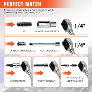 53 Piece Auto Repair Kit <strong>Socket</strong> <strong>Wrench</strong> <strong>Set</strong> With 1/4 Inch Ratcheting <strong>Wrench</strong> Plastic Toolbox Storage Case for Car Repair Tools - Product Image 4