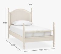 Lit à baldaquin vintage français blanc, tissu floral crème rose clair, chambre de fille, lit double en bois massif