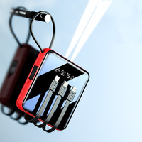 Vente en gros de banque de puissance 10000mAh Cube avec 4 câbles Finition de miroir Banque de puissance de style porte-clés portable mince