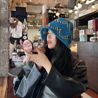 Bonnet tricoté 100 % coton à grandes visières, style streetwear célébrité, couvrant le visage, épais et chaud, couleur contrastante
