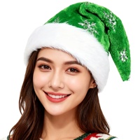 SOLPOP Weihnachtsmütze aus Samt und Plüsch mit Pailletten, grüner Weihnachtsmann-Elfenhut mit glitzernden Pailletten-Schneeflocken, Weihnachtsfeierzubehör