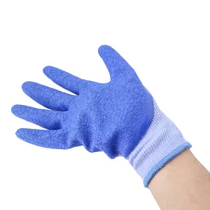 10G 5 Threads Grey Poly-Cotton T/C Shell Blue Latex Crinkle Finish Latex Coated Gloves For Work Latex