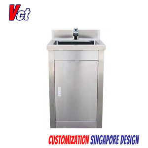 อ่างล้างมือแบบอ่างเดี่ยวสำหรับการแพทย์ ยี่ห้อ VICTORY KITCHEN พร้อมถังขยะและแผ่นกันน้ำกระเด็น รับน้ำหนักได้ 100 กก. สีเงิน สำหรับโรงพยาบาลและโรงแรม - Product Image 4